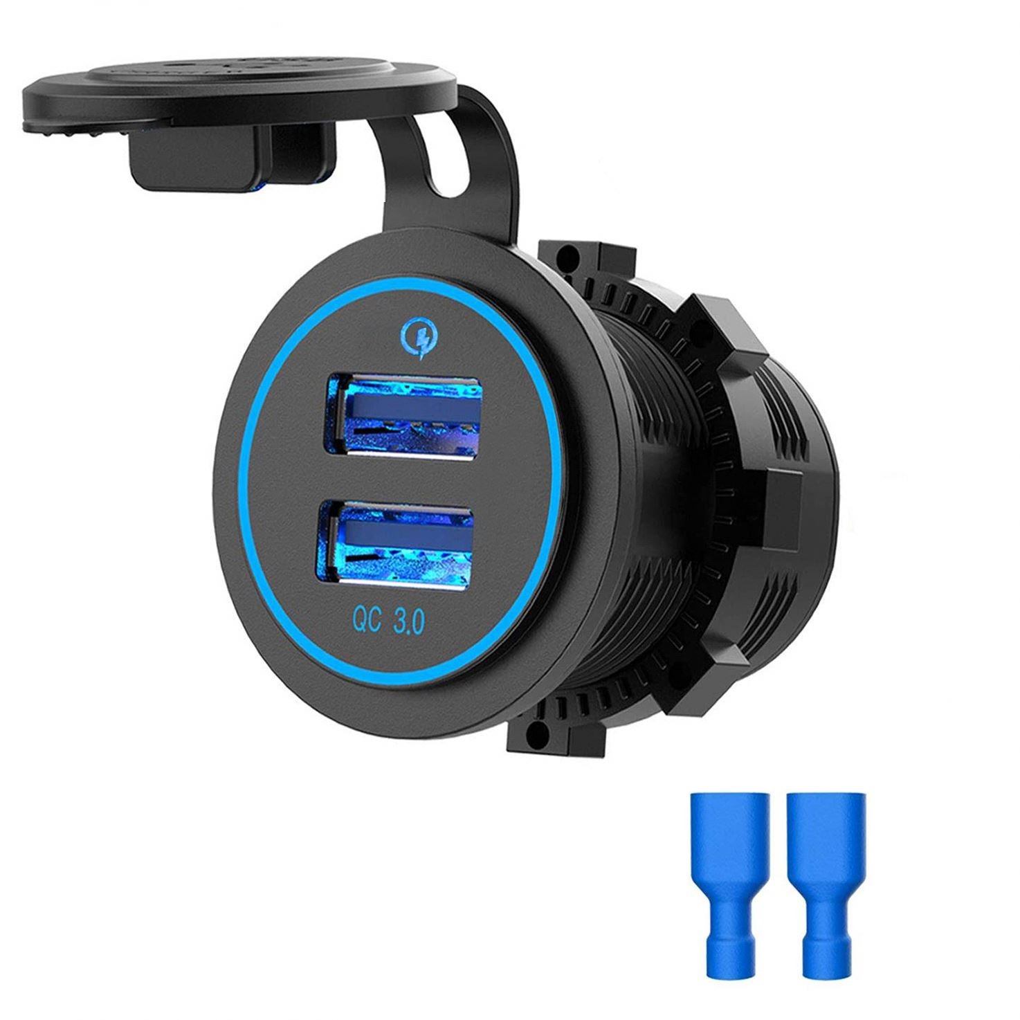 Car motorcycle/RV boat modification car charger QC3.0 dual USB car Dual Aperture fast charging USB interface