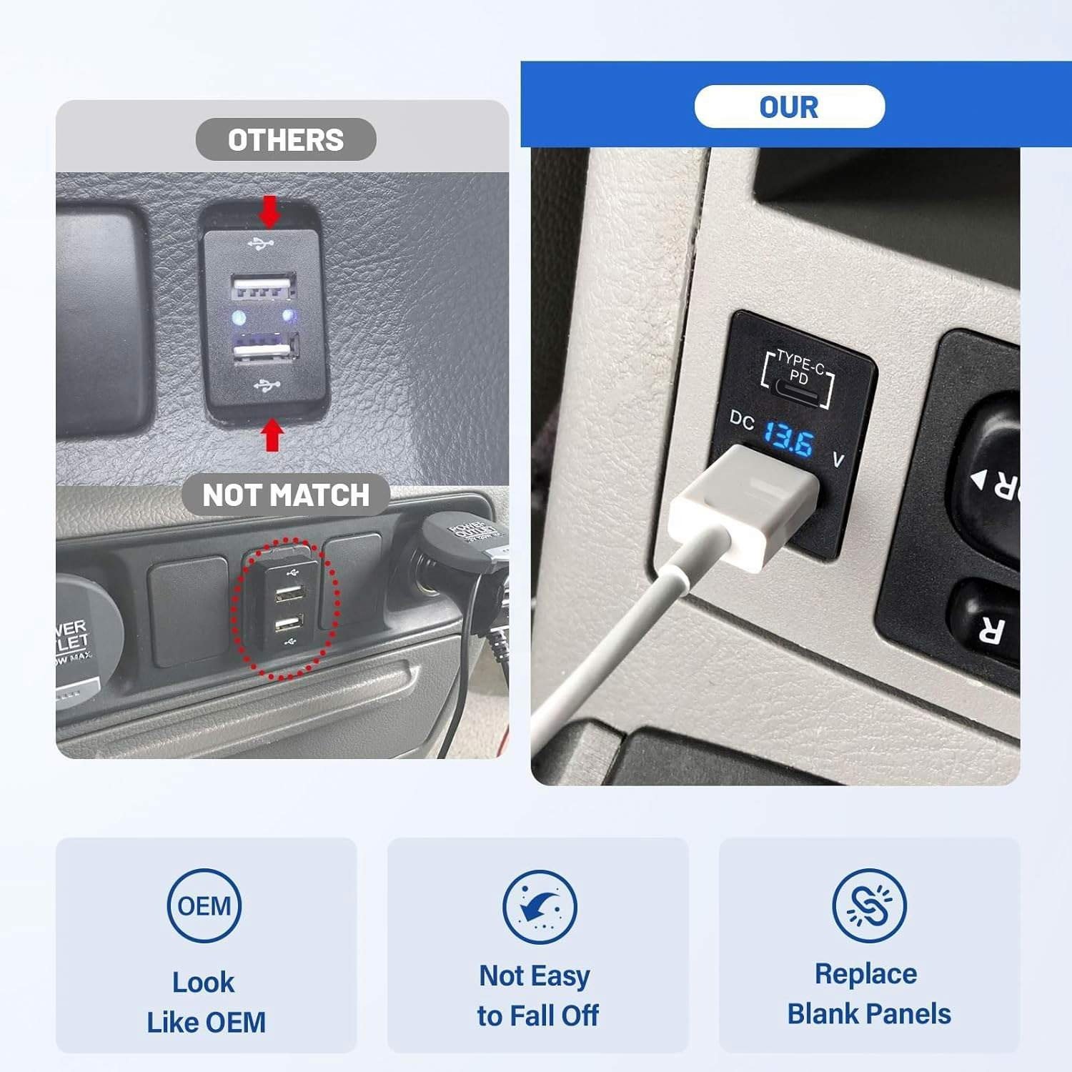 Suitable for Toyota new car modified car phone charger with PD3.0 + QC3.0 digital display voltmeter