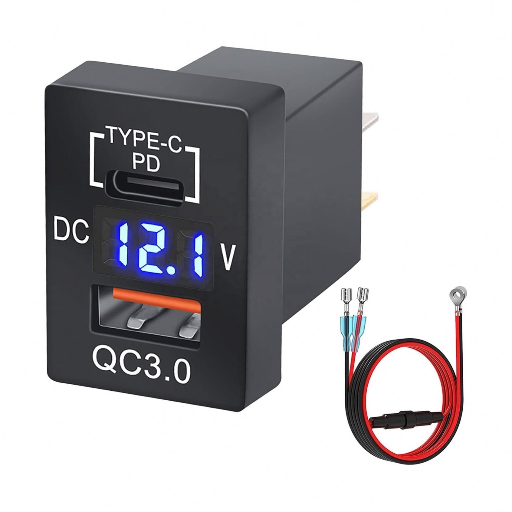 Suitable for Toyota new car modified car phone charger with PD3.0 + QC3.0 digital display voltmeter