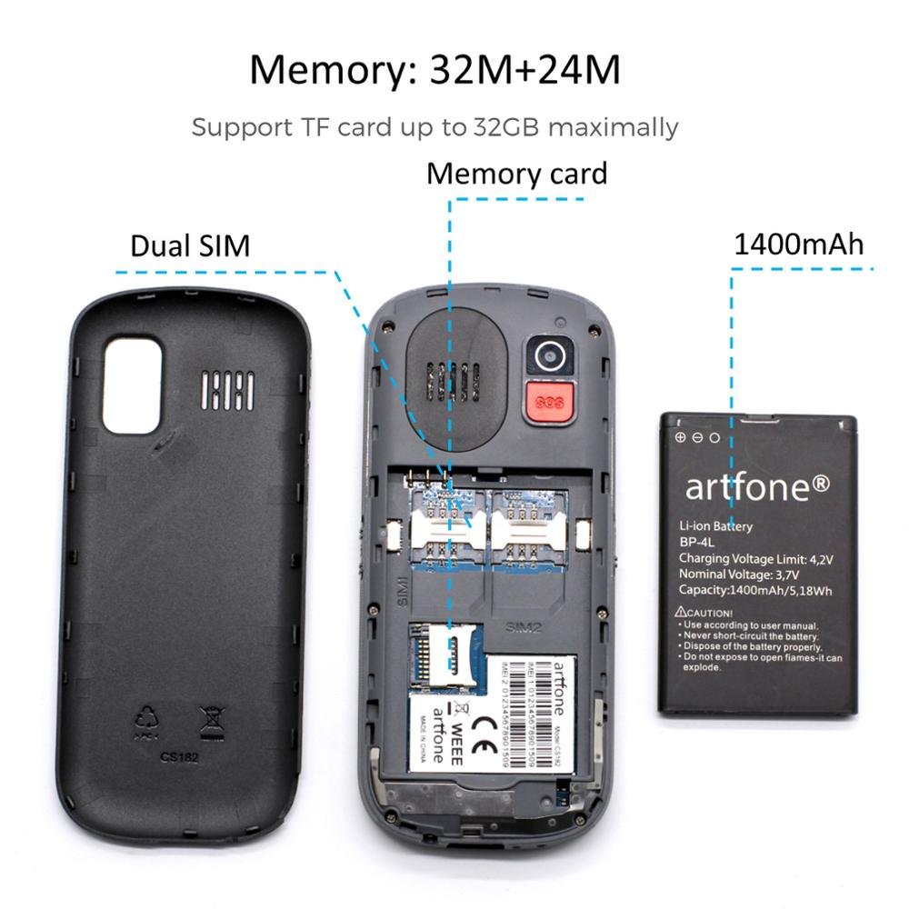 CS182 MTK 2G Senior Phone With SOS Key Dual SIM with Charging Cradle big speaker long standby