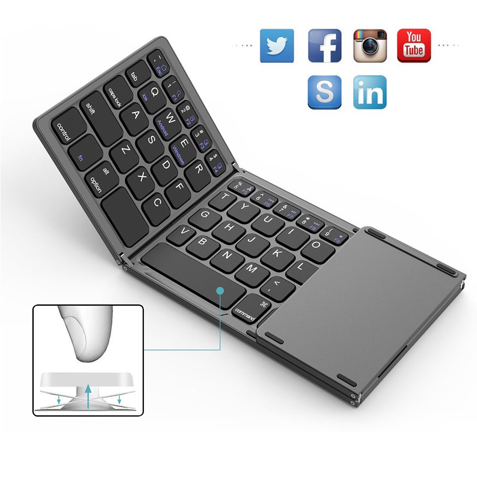 2020 new dropship ce rohs Russian/Spanish/English B033 Mini Wireless Bt Folding keyboard with Touchpad for Windows, Android, IOS