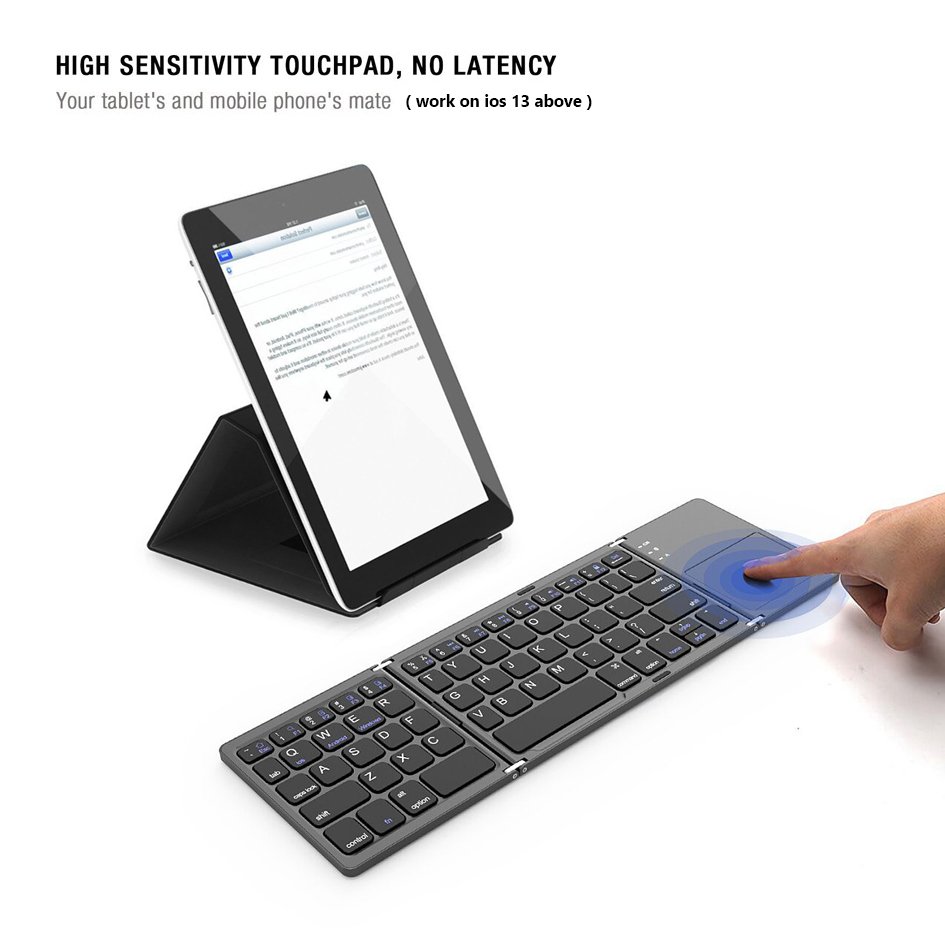 2020 new dropship ce rohs Russian/Spanish/English B033 Mini Wireless Bt Folding keyboard with Touchpad for Windows, Android, IOS