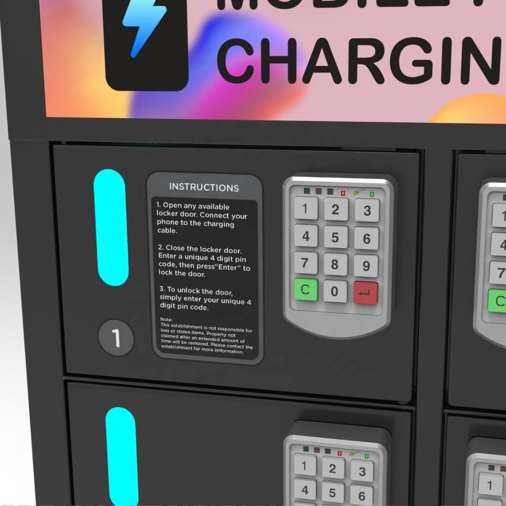 Y2 Power 8 bay charging locker with keypad system PL-P08A-Y2 High quality charging kiosk cabinet with 3-in-1 charging cable