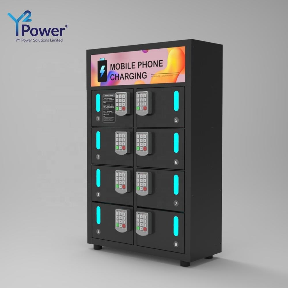 Y2 Power 8 bay charging locker with keypad system PL-P08A-Y2 High quality charging kiosk cabinet with 3-in-1 charging cable