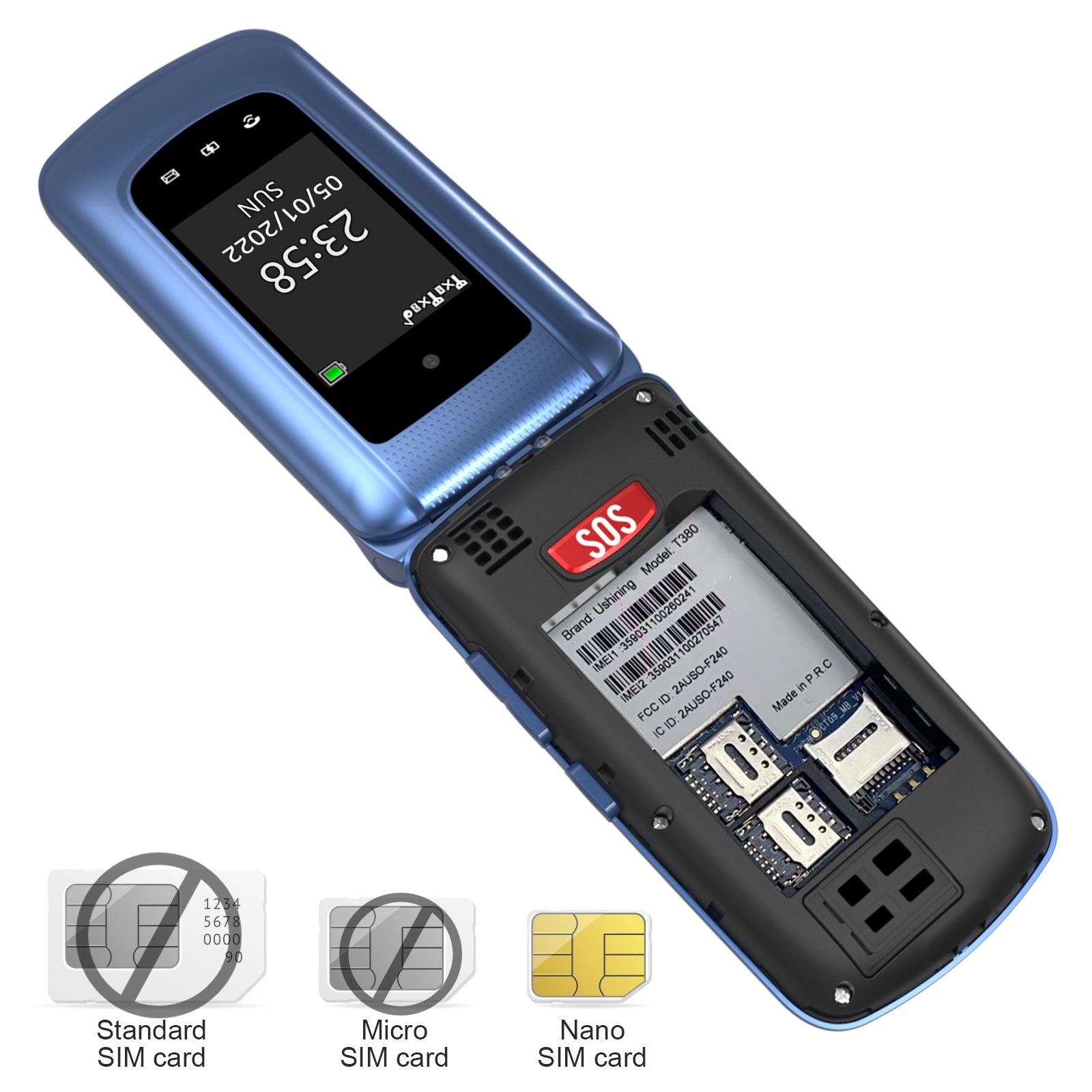 High Quality 4G Feature Cell Phone for Seniors 1.77+2.4'' Dual Screen LTE Cell Phone Dual SIM Card FM Radio for Elderly People