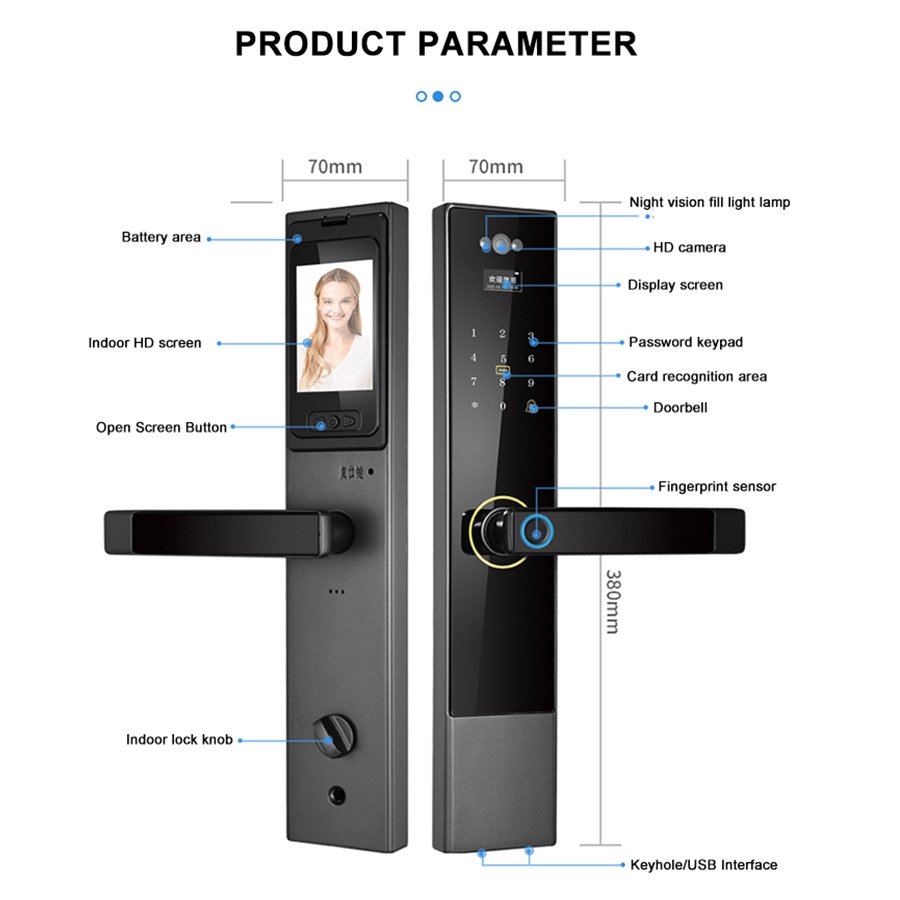 Smart Electric Mobile Phone App Safe Password Keypad Fingerprint Digital Door Lock with Cat Eye