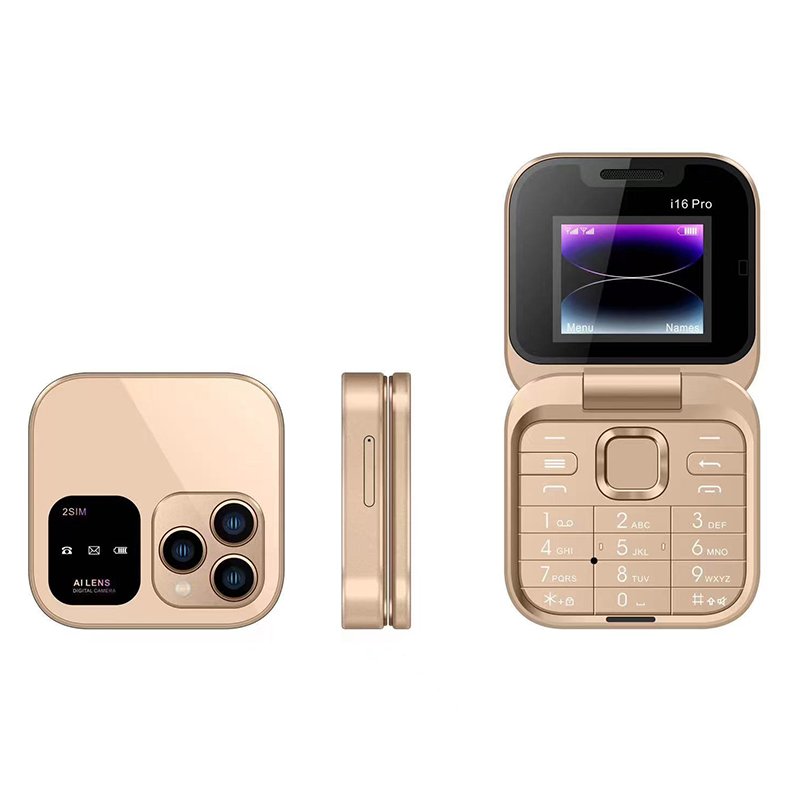2024 New Design i16 pro 1.77inch Dual Sim Dual Standby Cheap Price Mini Size Folding feature phone