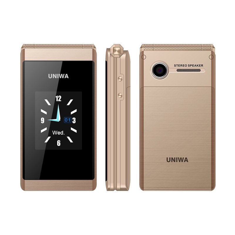 UNIWA X28 Gsm Dual Sim Dual Screen Folding Mobile Phones Old Man Keypad Senior Flip Phone With Good Price 2g