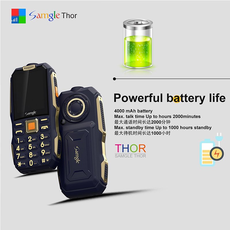 Samgle C1 Basic Keypad Phone 2.4" screen 2G 3G Mobile Phone with 3000mAh Customizable Frequency Band Basic Phone