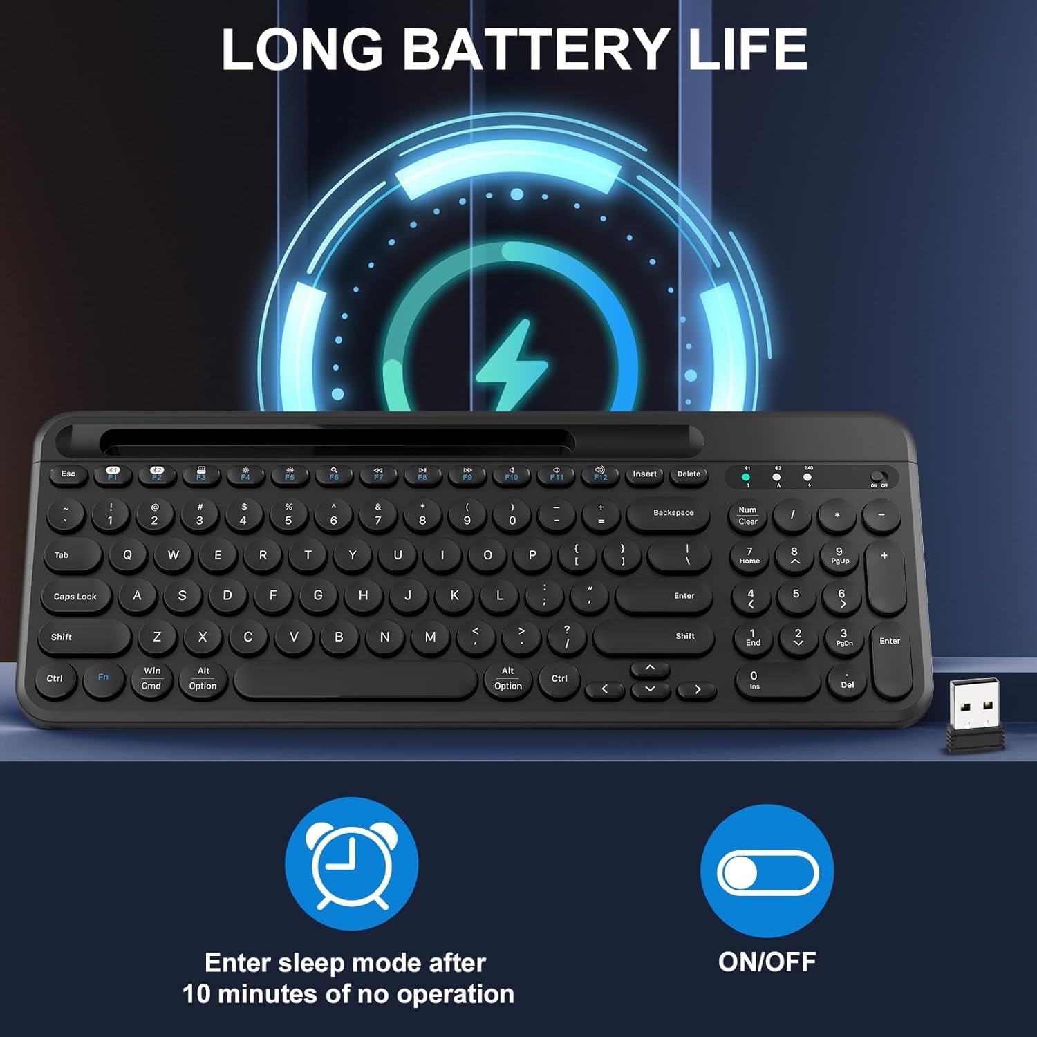 Duo Function Card Slot Retro Typewriter Keyboard BT 2.4Ghz Wireless Computer Ergonomic Keyboard for Mobile Phone PC Laptop