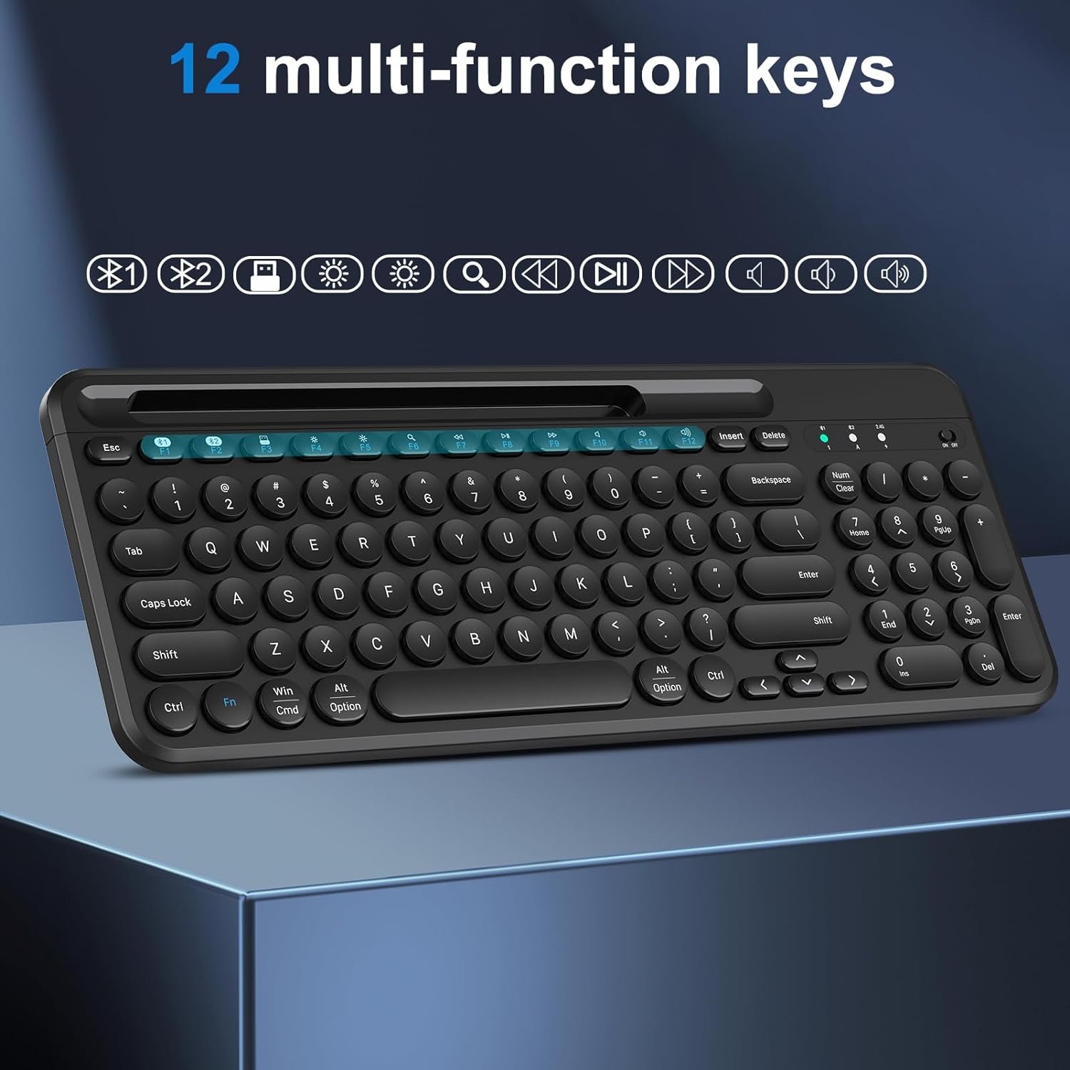Duo Function Card Slot Retro Typewriter Keyboard BT 2.4Ghz Wireless Computer Ergonomic Keyboard for Mobile Phone PC Laptop
