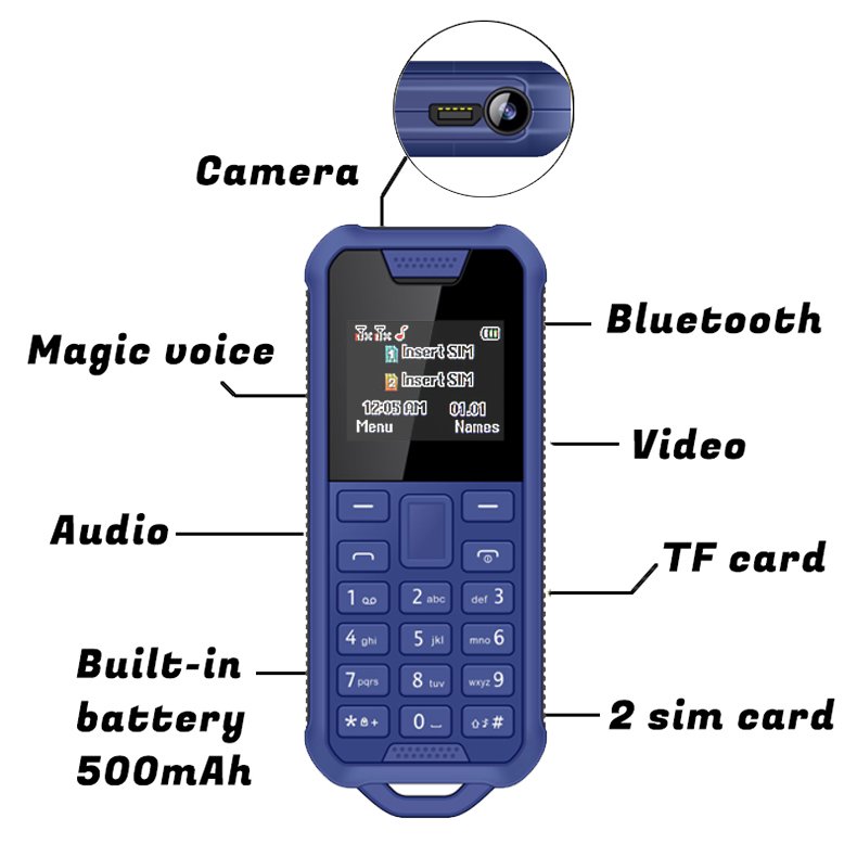 BM800 Button Keypad Feature Phone 1 inch Mini Screen Multi-function mobile phone Dual SIM Dual Standby