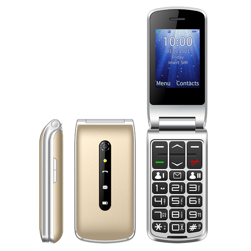 Sos Button Keypad 4g Lte Folding Phone Uniwa F247l 2.4 Inch Dual Sim Feature Flip Mobiles