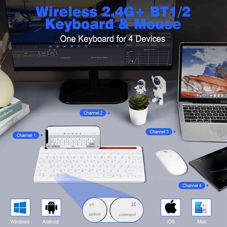 Dual Mode 2.4G Wireless Keyboard Combo Multi Device Mini BT Keyboard for Tablet and Phone iPhone iPad Android Tablet Keyboard