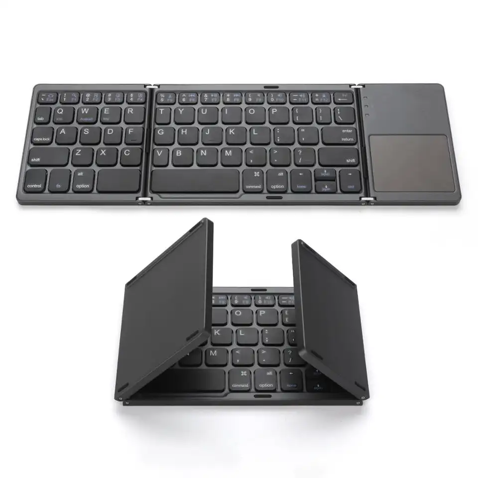 Foldable Bluetooths Keyboard Touchpad Aluminum Ultra Slim Portable Folding Keyboard Rechargeable For IOS IPads Android Window