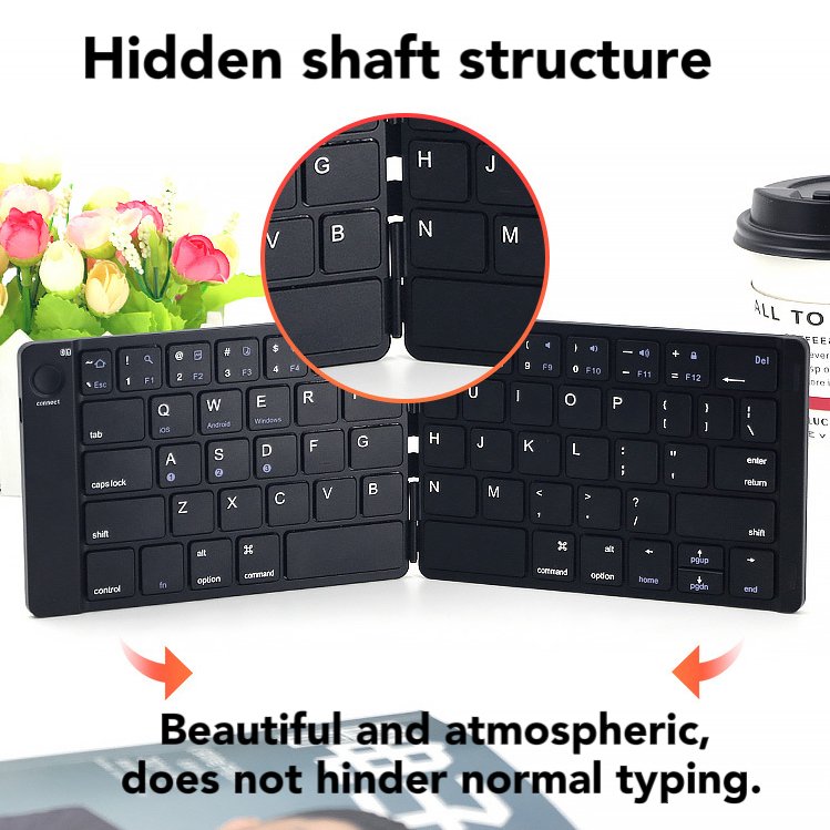 Mini Portable Foldable Wireless Mini Folding Keyboard Aluminum alloy and ABS Material 64 keys Keyboard with Number Pad