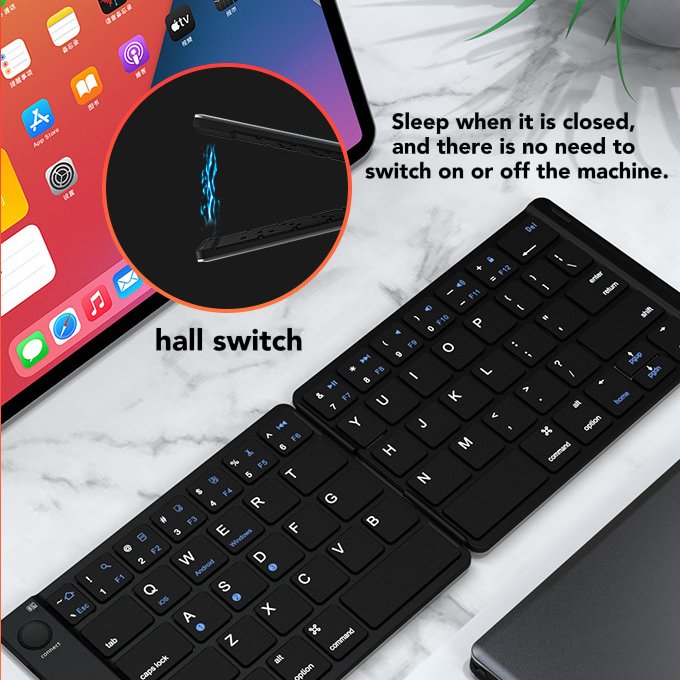 Mini Portable Foldable Wireless Mini Folding Keyboard Aluminum alloy and ABS Material 64 keys Keyboard with Number Pad