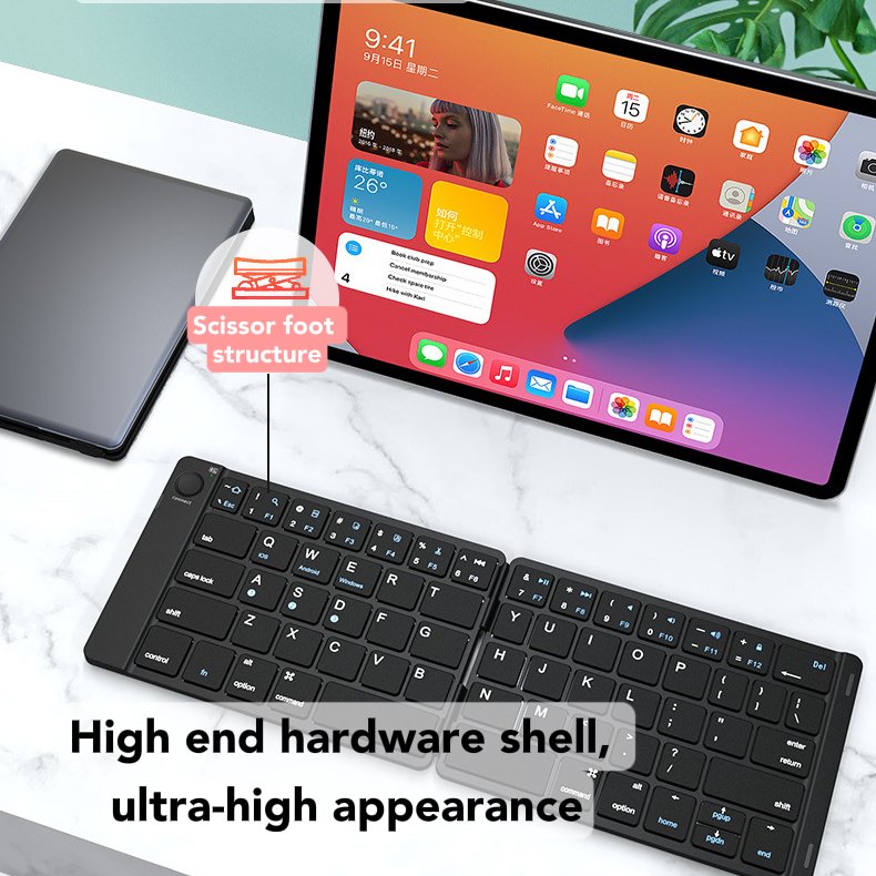 Mini Portable Foldable Wireless Mini Folding Keyboard Aluminum alloy and ABS Material 64 keys Keyboard with Number Pad