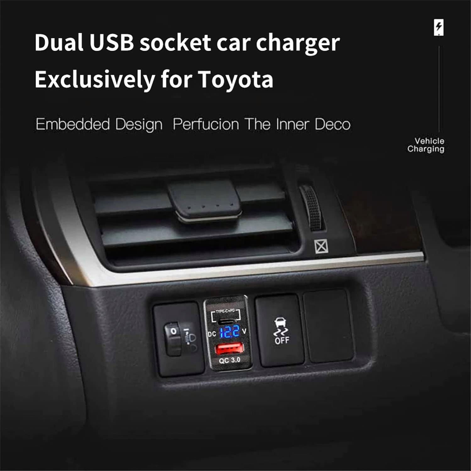 Suitable for Toyota car old modified car mobile phone charger with PD3.0 + QC3.0 digital display voltmeter