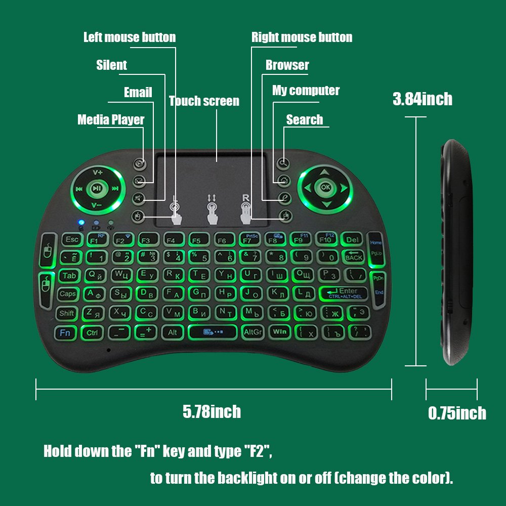 Factory wholesale price I8 Wireless Mini Keyboard 7 color Backlit keyboard 2.4G Touchpad Handheld Keyboard For PC Android TV Box