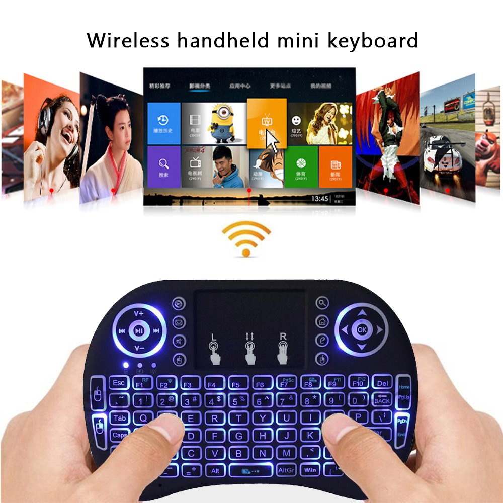 Factory wholesale price I8 Wireless Mini Keyboard 7 color Backlit keyboard 2.4G Touchpad Handheld Keyboard For PC Android TV Box