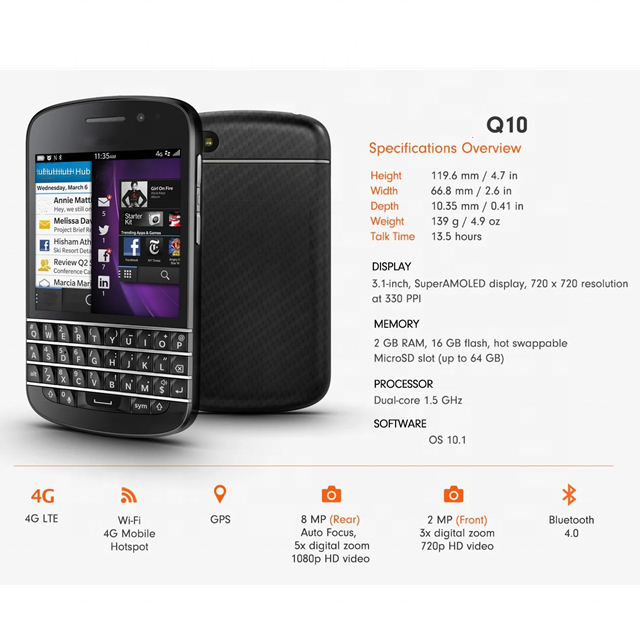 For Blackberry Q10 Original Unlocked GSM Full Keyboard QWERTY Cheap Touchscreen Mobile Cell Phone Smartphone
