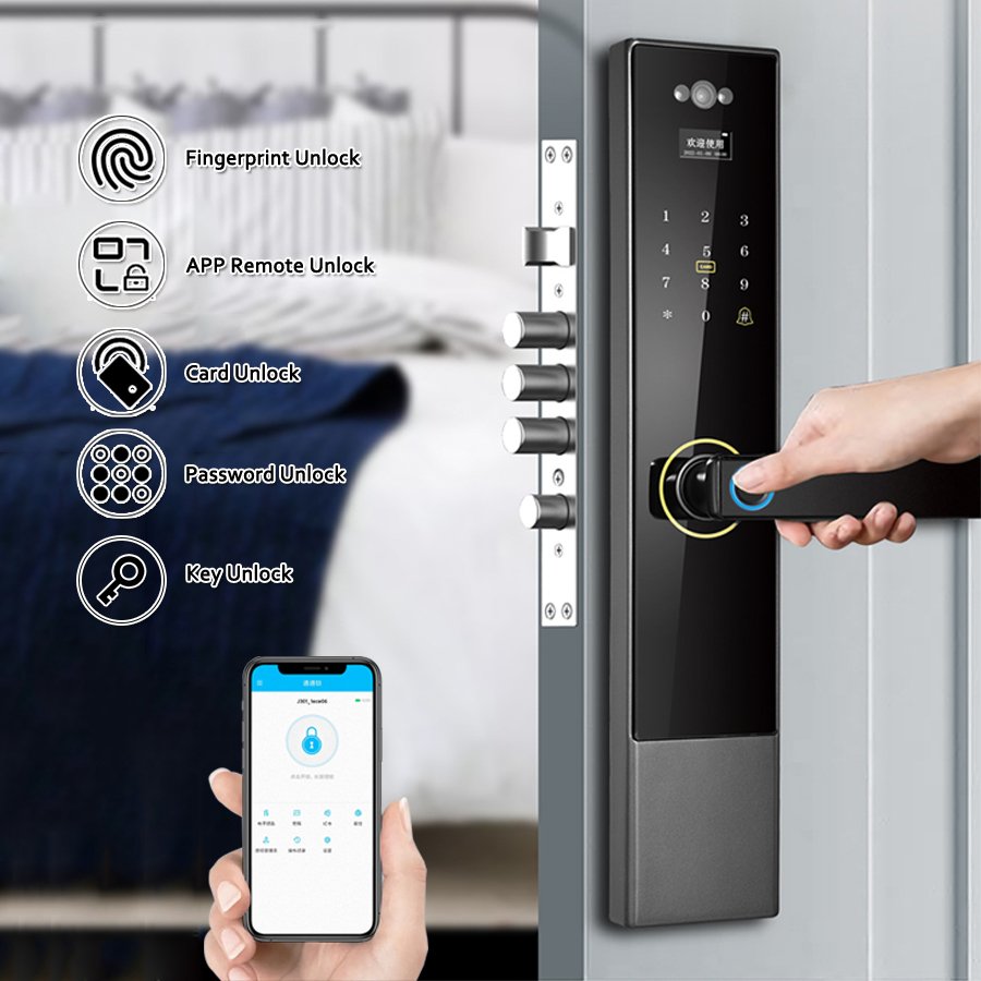Factory Direct Sale P30 Home Intelligent Electronic App Digital Password Fingerprint Safe Remote Cat Eye Control Smart Door Lock