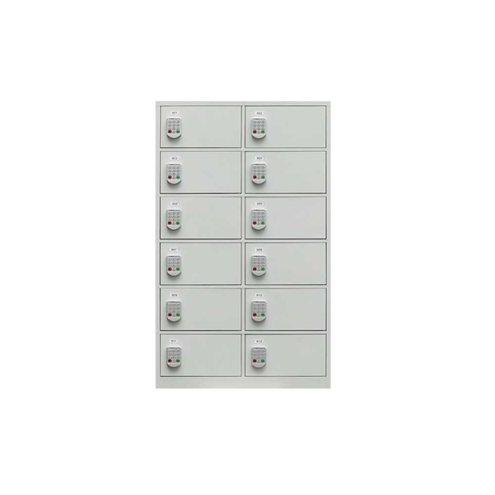 Black 6 Bay vertical phone charging station with keypad access control public charging station for multi device