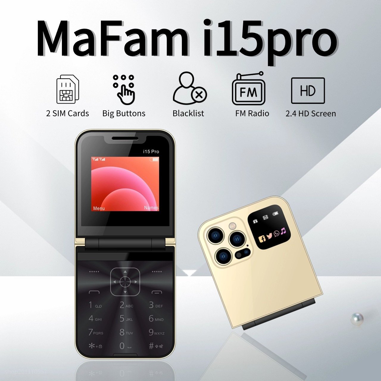 Cross border hot selling lightweight dual screen flip top elderly phone Bluetooth dial-up student backup functioncard wholesale