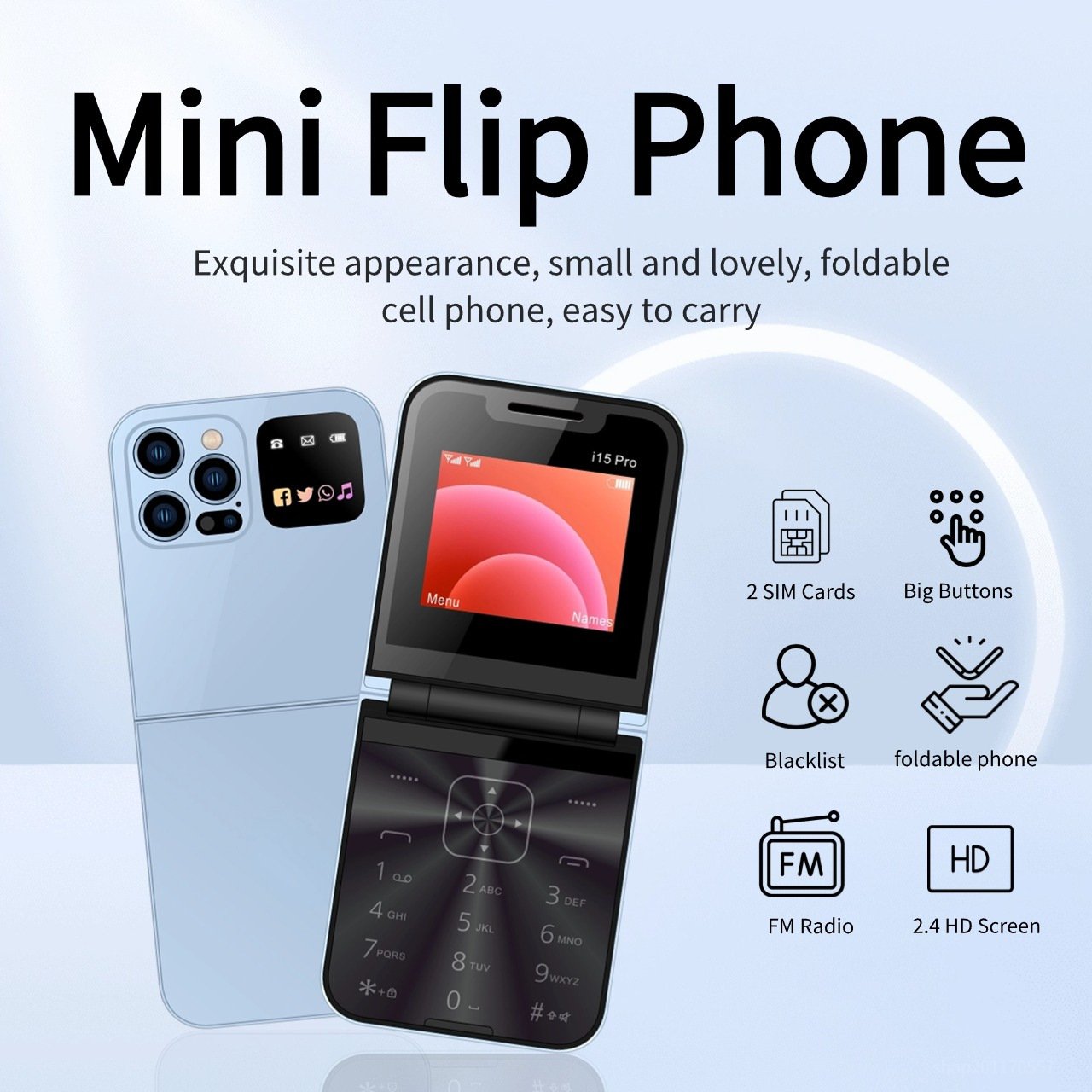 Cross border hot selling lightweight dual screen flip top elderly phone Bluetooth dial-up student backup functioncard wholesale