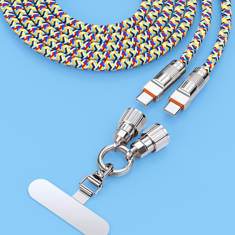 2-in-1 PD 66W Fast Charging Mobile Phone Lanyard and Charging Cable with Clip iPhone 15 Crossbody Neck Strap