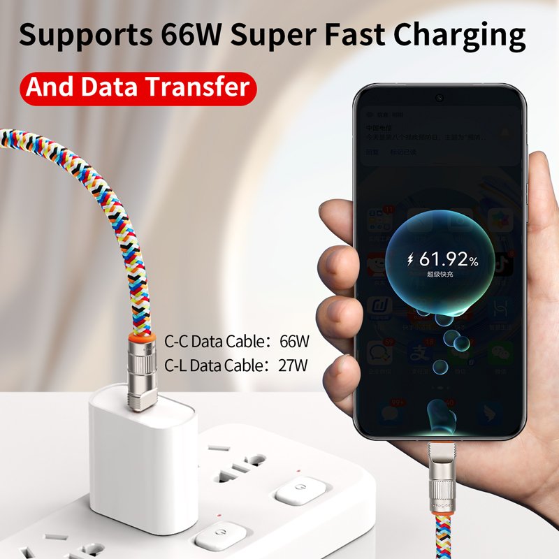 2-in-1 PD 66W Fast Charging Mobile Phone Lanyard and Charging Cable with Clip iPhone 15 Crossbody Neck Strap