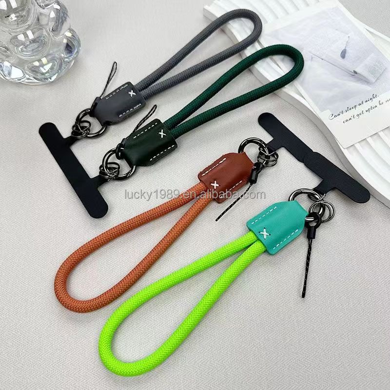 Portable Short Leather Thick Braided Anti-lost Wrist Rope Mobile Phone Lanyard