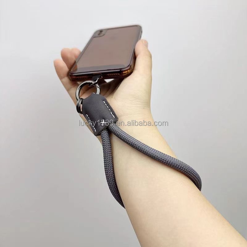 Portable Short Leather Thick Braided Anti-lost Wrist Rope Mobile Phone Lanyard