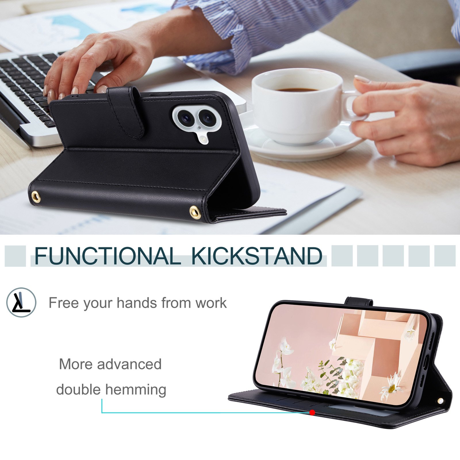 for iphone 16 15 14 13 12 11 case Card Holder Wristlet Flip Wallet leather fold Shockproof Lanyard mobile phone case