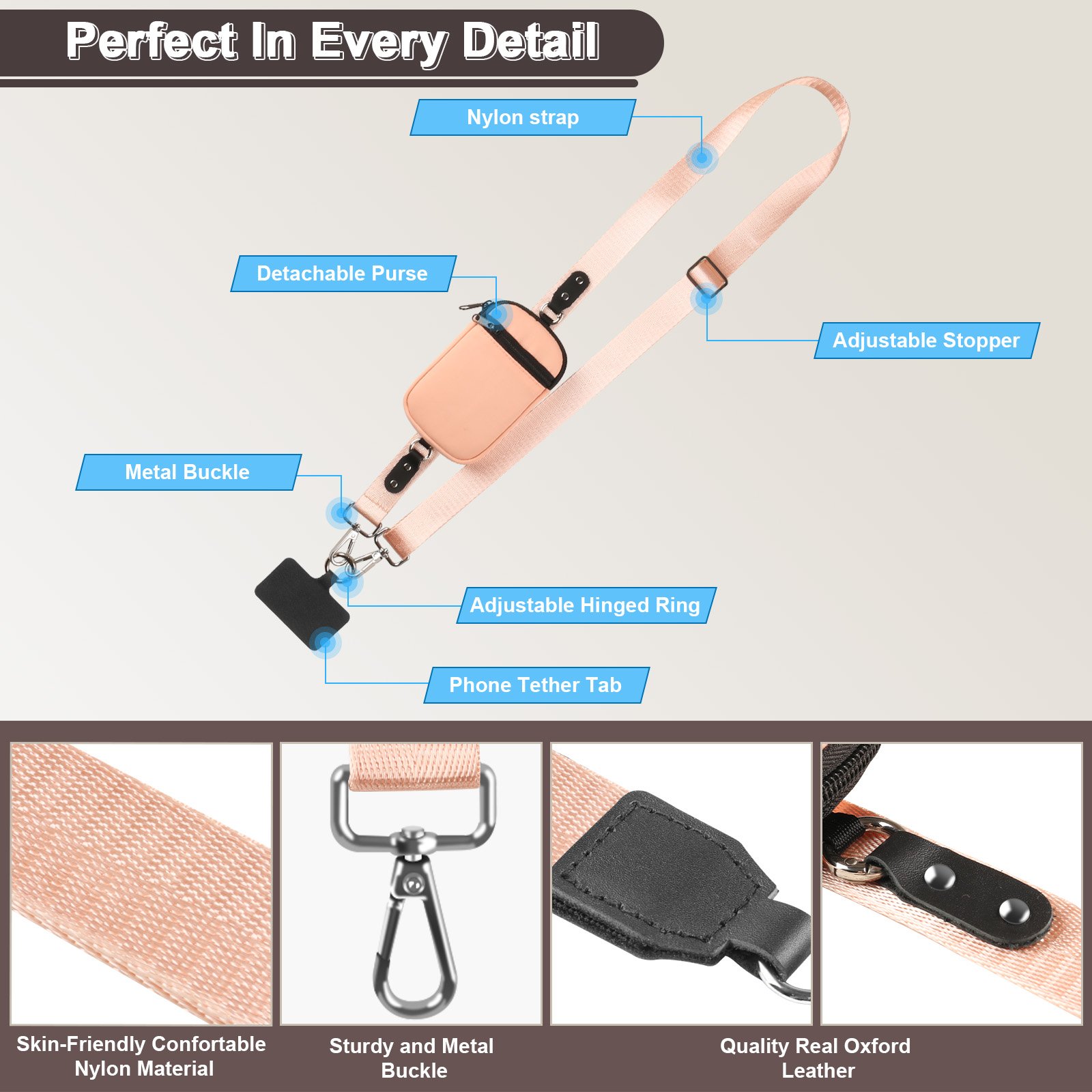 New Phone Strap Portable Phone Case Small Zippered Purse Detachable Crossbody Strap For Mobile Phones