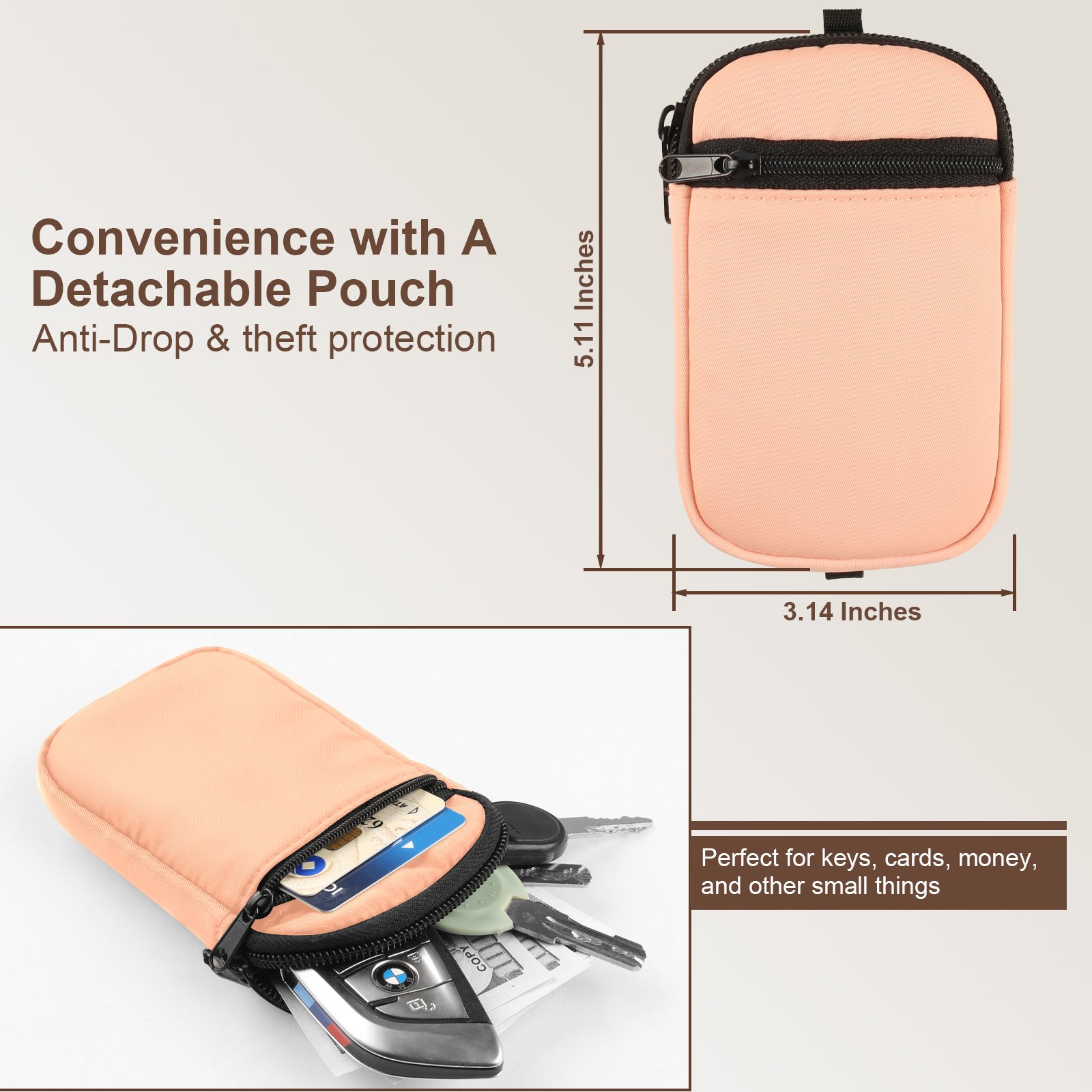 New Phone Strap Portable Phone Case Small Zippered Purse Detachable Crossbody Strap For Mobile Phones