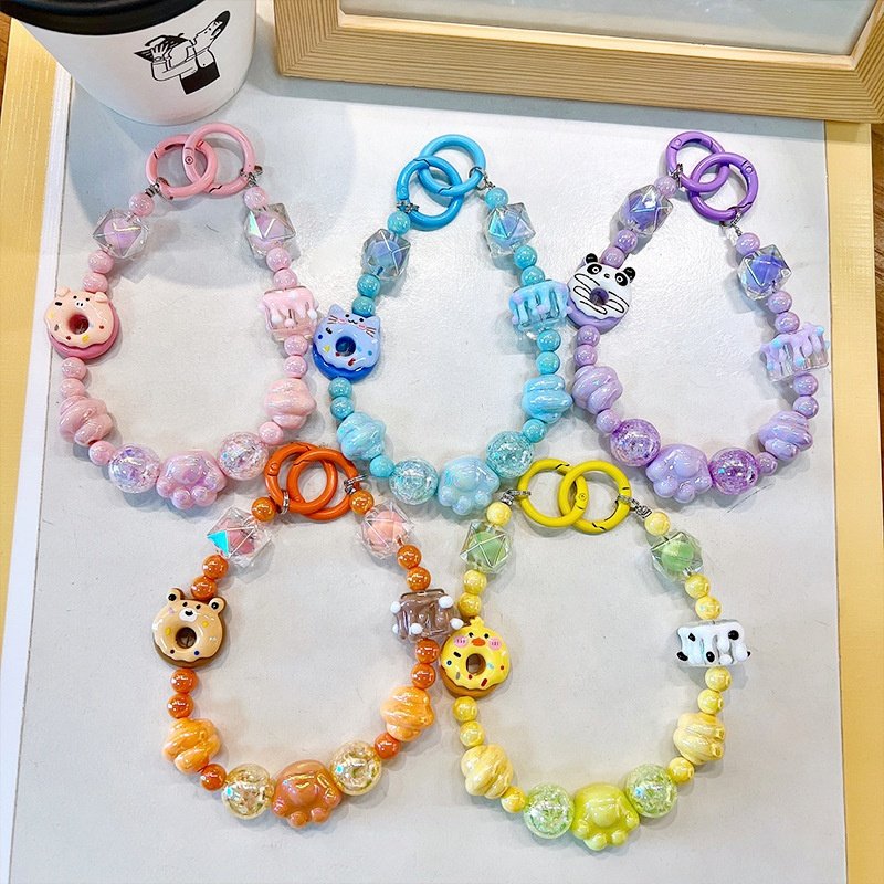 Creative Cartoon Animal Donut Beaded Mobile Phone Chain Keychain Pendant Car Key Chain Pendant