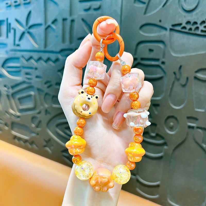 Creative Cartoon Animal Donut Beaded Mobile Phone Chain Keychain Pendant Car Key Chain Pendant