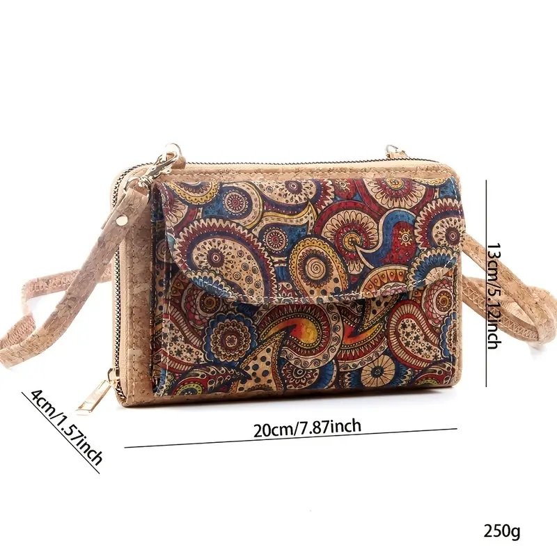 New Classic Butterfly Flower Patterns Cork Print Outdoor Travel Crossbody Mobile Phone Bag For Women Vegan With Shoulder Straps