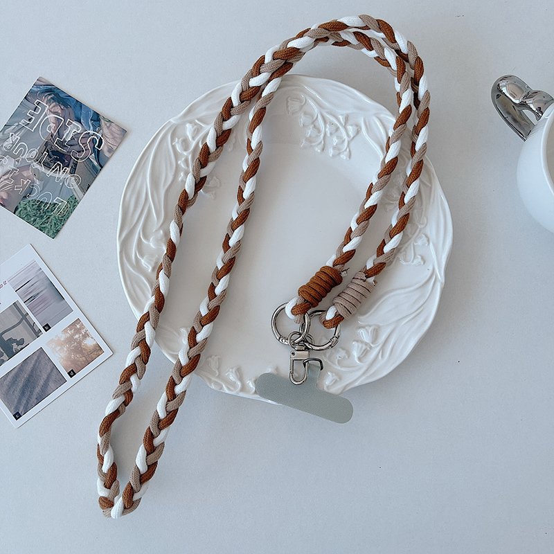 Mobile phone lanyard neck wear strap wide webbing keychain rope with phone tether patch multi-color