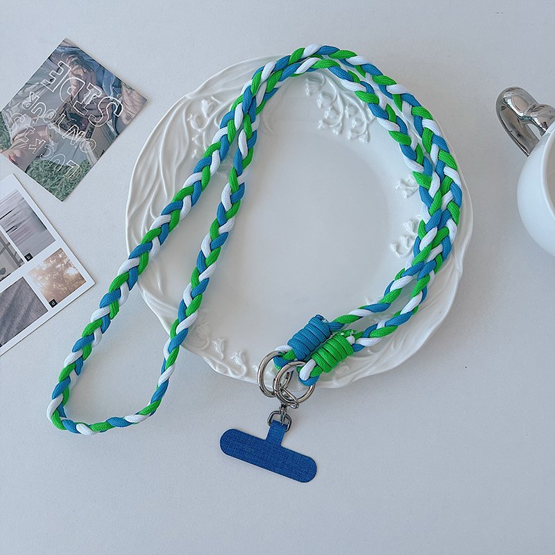 Mobile phone lanyard neck wear strap wide webbing keychain rope with phone tether patch multi-color