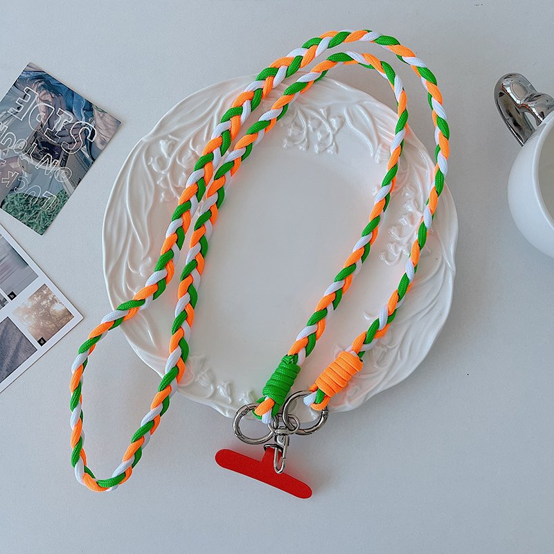 Mobile phone lanyard neck wear strap wide webbing keychain rope with phone tether patch multi-color