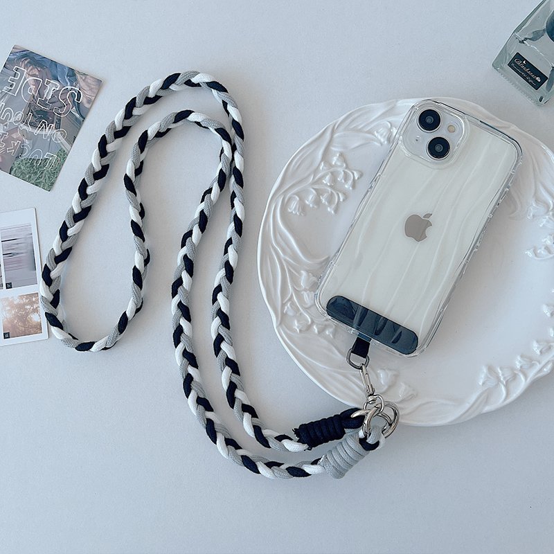 Mobile phone lanyard neck wear strap wide webbing keychain rope with phone tether patch multi-color