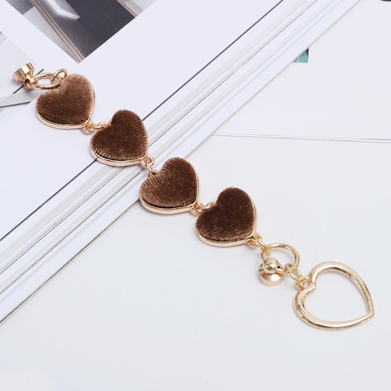 Popular Customized Metal Heart Fur Lanyard Cord String Strap Universal Mobile Charm Hook Cell Phone Charms Beads