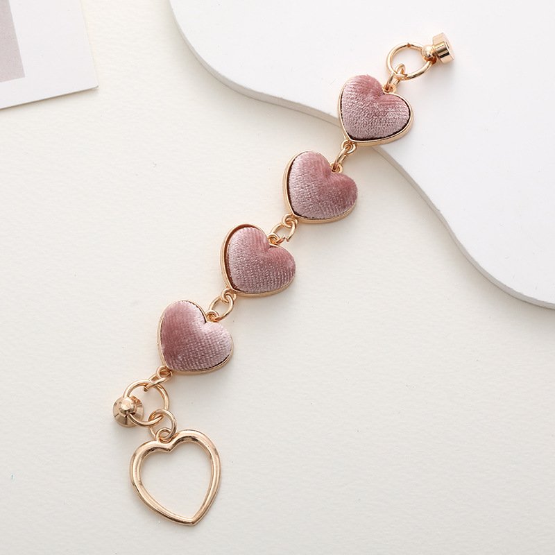 Popular Customized Metal Heart Fur Lanyard Cord String Strap Universal Mobile Charm Hook Cell Phone Charms Beads
