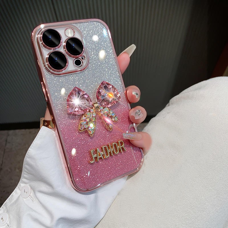 Diamond Glitter Butterfly silicone Mobile Phone Case For iPhone 15 14 13 12 11 Pro max Lends DIY Luxury Shockproof Back Cover