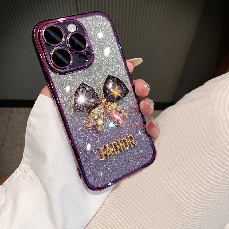 Diamond Glitter Butterfly silicone Mobile Phone Case For iPhone 15 14 13 12 11 Pro max Lends DIY Luxury Shockproof Back Cover