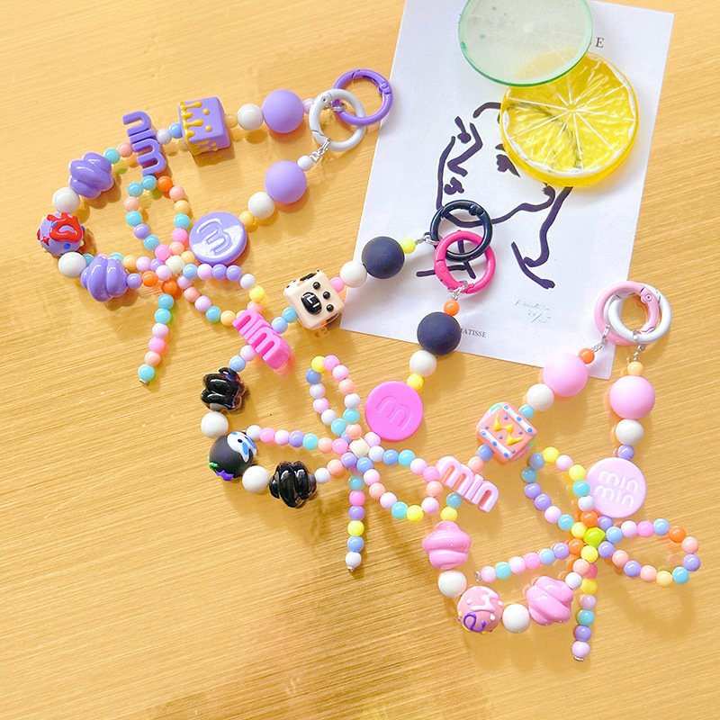 Candy-colored phone clapper beaded hand-painted beaded keychain pendant Headphone case decoration Phone key chain