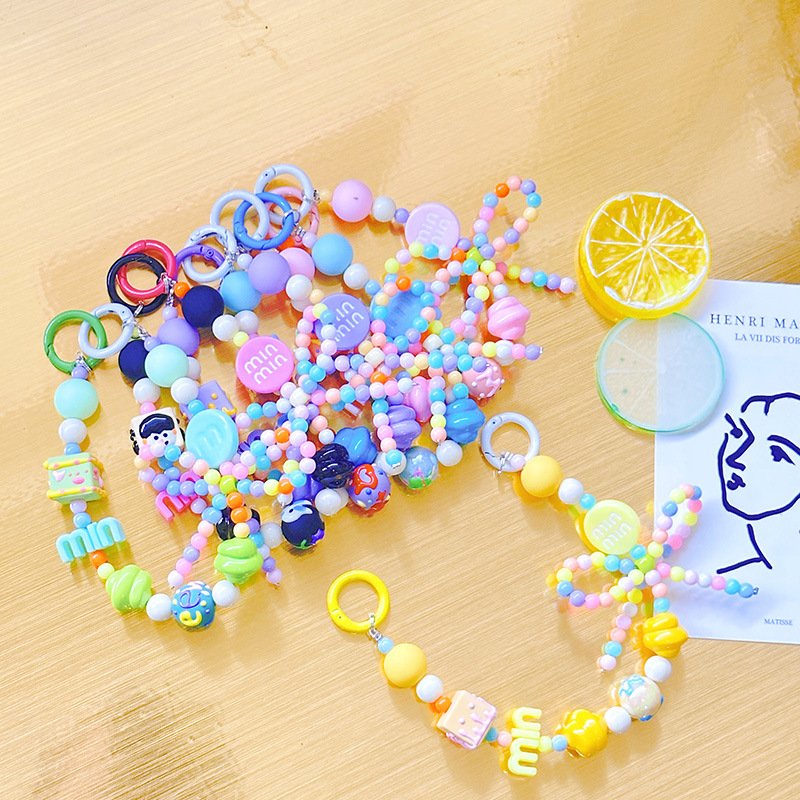 Candy-colored phone clapper beaded hand-painted beaded keychain pendant Headphone case decoration Phone key chain